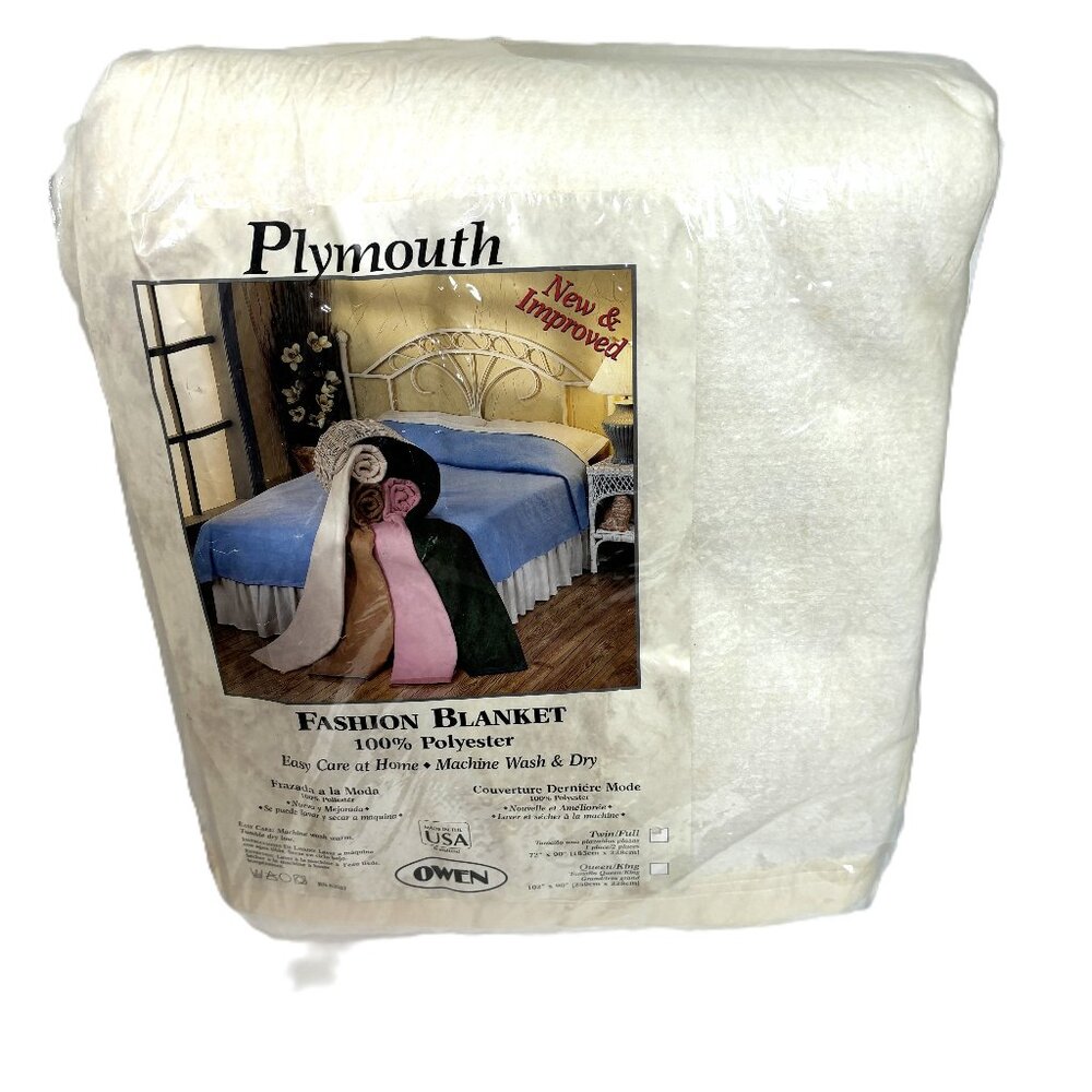Plymouth 100% Polyester Cream Blanket NWT Vintage - Picture 2 of 11